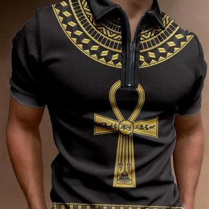 Summer New Mens Fashion Ethnic Style 3D Printed Short sleeved Polo T-shirt