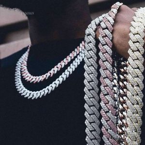 Iced Out 2 rader Cz Diamond Cuban Link Chain Gold Plated Brass Cadenas Heavy Fashion Hip Hop smycken halsband för män