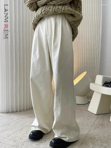 Kadın Pantolon Lanmrem Minimalizm Yüksek Bel Kadınlar Katı düz geniş bacak pantolonları moda kıyafetleri Lady 2024 Sonbahar 26D5550