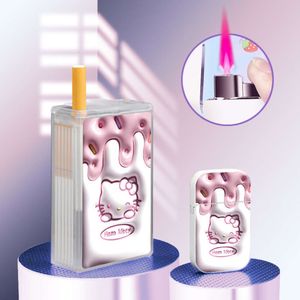 Cartoon 3D Kuromi Kitty Cigarette e Sumping Set Butane sem gás Flame Rosa à prova de vento isqueiro