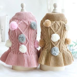 Dog Apparel Clothing Autumn Cat Princess Sweater Dress Cute Hairball Coffee Pink Soft Knitted Wool Pullover Coat Pet L3272