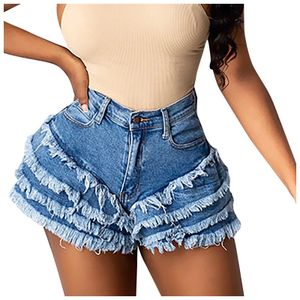 Damen -Shorts Mode Heiße Shorts Damenhose Casual Franed Denim Shorts ausgefranste Saum Rippte Jeans Lose Shorts Hose Schlanker Fit Damen Shorts Y240504