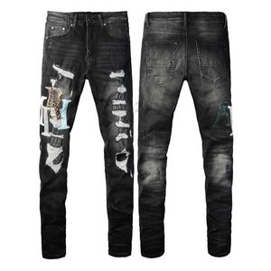 Мужские джинсы дизайнерские джинсы для мужских джинсов, пешие брюки, разорванные хип -хоп High Street Fashion Brand Brand Pantalones Vaqueros para hombre Мотоциклевая вышивка.