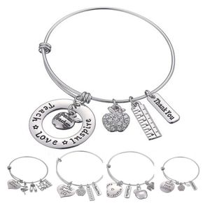 Love Inspire Teach White Crystal Apple Ruler Bracelet Stainless Steel Pendant Bangle Jewelry Gift Teacher Friend DLH2049546720