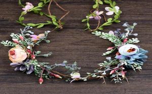 Pink Blue Flower Hair Jewelry Artificial Flower Tiara Hårband Brud Summer Wreath Leaves Garland Hårtillbehör för kvinnor VL3377968