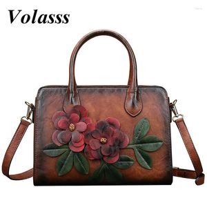 Bag Volasse handgefertigte Umhängetaschen für Frauen hochwertiger Leder Big Blumengeprägter Handtasche Ladies Messenger Frau SAC A Main