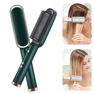 Wielofunkcja prosta i kręcona podwójna prosta włosy elektryczny Curling Iron Iron Jon grzebień 2 w 1 pędzel 240423