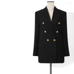 Jackets femininos Black Gold Gold Mid Length Retro Retro Bedido de lã de lã de lã de lã de lã Sonos de traje de terno outono/inverno One Piece Classic