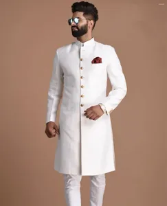 メンズスーツにスーツアラビアンスタイルのロングコートシングルブレストゴールドボタンウェディングマンのための結婚式2ピーススリムフィットの男性服
