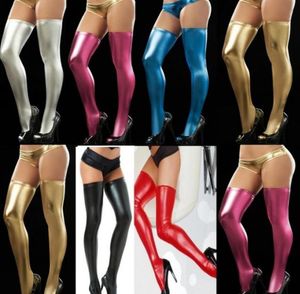 Sexiga PU Women Strumpor Sexiga knästrumpor läder lår med hög lång elastisk Catsuit Latex Pantyhose nattklubbar bär leggings J1905878400