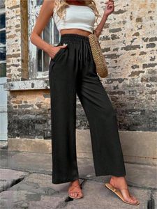 Women's Pants 2024 Solid Color Pant Set For Women High Street Wide Leg Casual Overalls Ladies Relax Wear Trousers Female Outfit