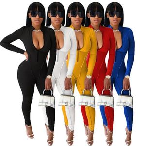 Plus size 2X fall winter Women sexy night club wearing solid color Jumpsuits casual long sleeve zipper Rompers skinny black bodysu9504704