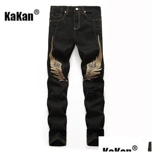 Men'S Jeans Men S Kakan Street Personality Embroidery Wing Hole Red Black Pocket Decoration K02 8733 230919 Drop Delivery Apparel Clo Dhysp