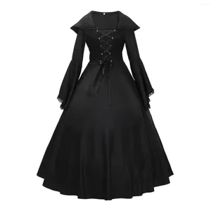 Vestidos casuais vestidos góticos góticos manga de sino espartilho vestido de figurino de traje de figurino quadrado ombro estampado de cor sólida cosplay