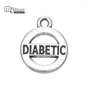 Charms My Shape Antique Silver Plated DIABETIC Alert Pendant Round Circle Jewelry Alloy Metal Wholesale 30pcs