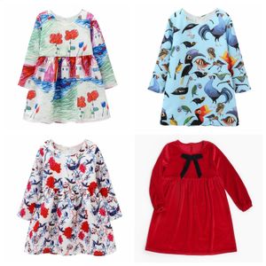 Sanlutoz Prenses Bebek Çocuk Kızlar Elbise Çiçek Hayvan Sevimli Baskı Sonbahar Kış Giyim Moda Partisi 240416