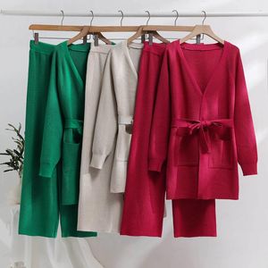 Women's Two Piece Pants Set For Women Casual Autumn Winter Matching Sets Cardigan And Wide Leg Korean Style