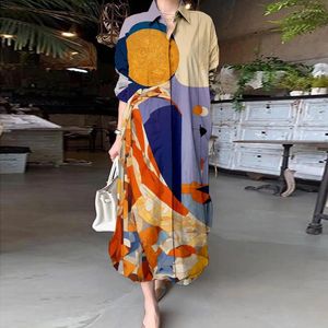 Casual Dresses Elegant Luxury Design Women's Long Sleeve Button Up Cardigan Spring Ladies Lapel Blue Dress 2024 kjol