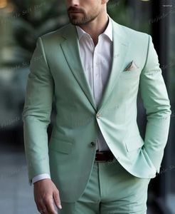 Men's Suits Light Green Men Tuxedos Business Suit Groom Groomsman Prom Wedding Party Formal 2 Piece Set Jacket And Pants