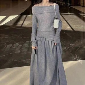 Skirts Korean Fashion 2 Piece Skirt Sets Women Outifits 2024 Autumn Knitted Slash Neck Sweater Long Suit Matching Clothing