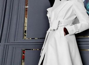 NERAZZURRI Spring Runway White Long Leather Trench Coat for Women Sleeve Elegant Xury Fashion Womens Coats Designer 2109028908483