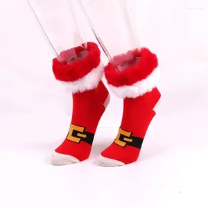 Women Socks Christmas Holiday With Furry Plush Trim Cartoon Printed Novelty Gift