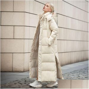 Womens Trench Coats X-Long Parkas Casual Winter Jacket With Hood Fashionable Slim Fit Thickened Cotton Coat Drop Delivery Apparel Clot Dhsvl