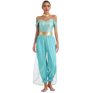 Bühne Wear Womens Belly Dance Jumpsuit Arabische Prinzessin Rollenspiel Tänzerin Einteilige Strampler Cosplay Halloween Dress Up