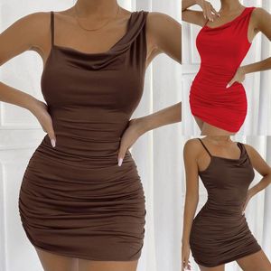 Abiti casuali asimmetrici spaghetti cinghia abito sexy donna femmina cowl collo vicciata mini femmina femminile elegante bodycon avvolto al fianco