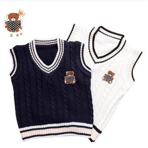 Cartoon Children Sweater Vest Thick Needle Pullover V-Neck Knitting Sleeveless Sweater Tops Thread Trimming Boys Girl Sweater Kids Clothing