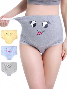 Women's Shorts 3Pcs Maternity Panties Pregnant Cartoon Funny Face Graphic Print Underwear Pregnancy High Waist Boxer Briefs