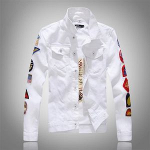 Мужские куртки 2023 Mens Denim с пятнами Slim Fit Jean Jacket для мужчин размером с зеленый белый шатт.