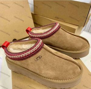 تسمان النعال الكستناء فرو الشرائح من جلد الغنم shearling tazz new men men mini mini platfor