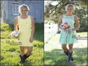 2016 Short Lace Bridesmaid Dresses Jewel Neck A Line Country Style Knäslängd Summer Beach Maid of Honor Gowns Custom Formal Part8623400