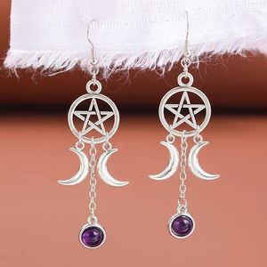 Dangle Küpeler Gotik Pentagram Crescent Mor Kristal Kadınlar Moda Çok Volour Moonstone Mücevher Partisi Aksesuarları Hediyeler