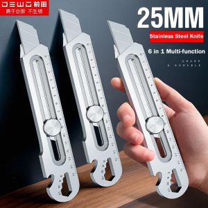 Faca 6in1 Multifuncional aço inoxidável Faca de utilidade utilidade de 25 mm Cutter de caixa retrátil profissional Couteau Premium para Office Home Office