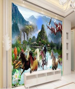 カスタムサイズ3D PO壁紙壁画リビングルーム8馬の花と鳥の景色の写真ソファテレビバックドロップ壁紙壁画NonWov8086495