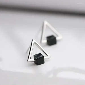 Stud Earrings 925 Sterling Silver Black Square Hollow Triangle For Women Gift Hypoallergenic Sterling-silver-jewelry