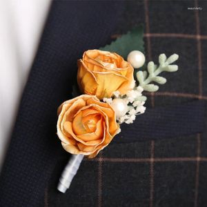 Brooches Boutonnieres Corsage Artificial White Roses Flowers Ivory Buttonhole Groomsmen Boutonniere For Men Wedding Accessories