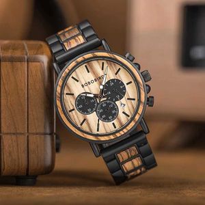 Wristwatches Bobobird Luxury Mens Top Quartz Timing Watch Personalized Metal Wooden Belt Gift Box Reggio masculino H240504