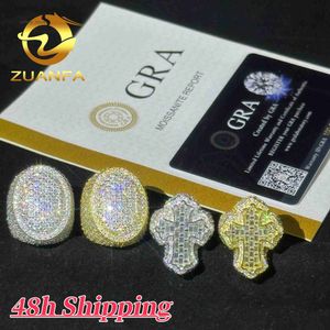 Hot Sale Instock Iced Out Moissanite Diamond Anéis 925 Sterling Silver Silver Hip Hop Pass Diamond Tester Men Ring Cuban Ring