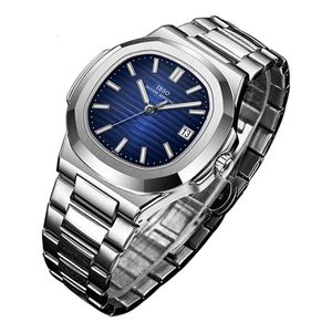 Высококачественные мужские наручные часы синий циферблат из нержавеющей стали водонепроницаемы