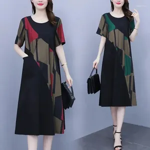 Casual Dresses 2024 Summer Dress Women's Retro Temperament Vestidos Fashion Large Size Loose Western Style Age-Reducing Long Female