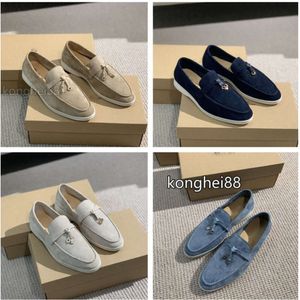 LP Shoes Summer Wak Charms Suede Loafers Moccasins Apricot Genuine Leather Casual Shoes Men Casual Fats Women Luxury Designers Flat Dress Shoe