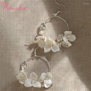 Dangle Earrings Wedding Party Jewelry Porcelain Flower Earring Pearls Women RE6173