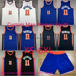 Custom XS-6XL 2024 New City Stripe Basketball 11 Jalenbrunson Jersey costurou Black Blue Branco Home Away Jerseys Shorts Breados Respiráveis Camisetas Esportivas