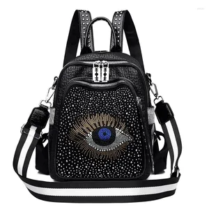 Schulbeutel Mode hochwertige Leder-Diamant-Design-Schulter-Crossbody-Rucksack Frauen Mochila Mujer Tasche für