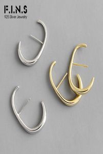 FINS Korean Style Woman S925 Sterling Silver Earrings INS Minimalist Ctype Earrings Twotone Simple Design Fine Jewelry 2103254120739