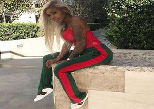 Beyprern 2017 kvinnor lång pant casual stil sidor röd randiga sömmar breda ben byxor grön casual lös hög midjebyxor3260210