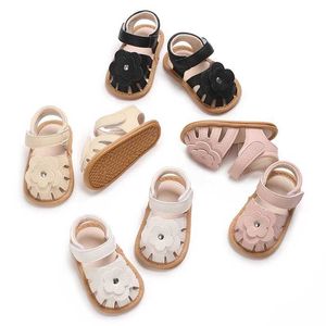 Primeiros caminhantes fofos 0-18m Sandálias de flores recém-nascidas para meninas no verão Pu de borracha macia sola anti deslize Baby Primeiro Passo Sapatos de caminhada H240504